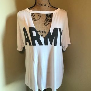 White cut out short sleeve T-shirt